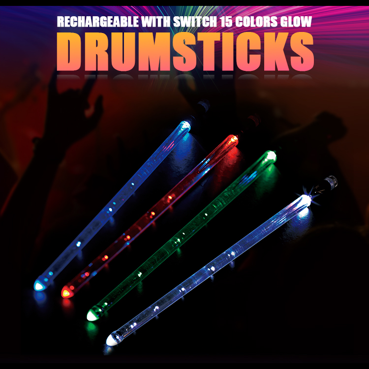 Rechargeable LED Drumsticks with 15 Dynamic Colors - Perfect Gift for Adult Drummers