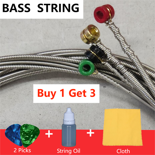 Bass Guitar String Set with Color-Coded Heads – Includes 2 Picks, String Protector Oil, and Microfiber Cleaning Cloth for Enhanced Performance and Care