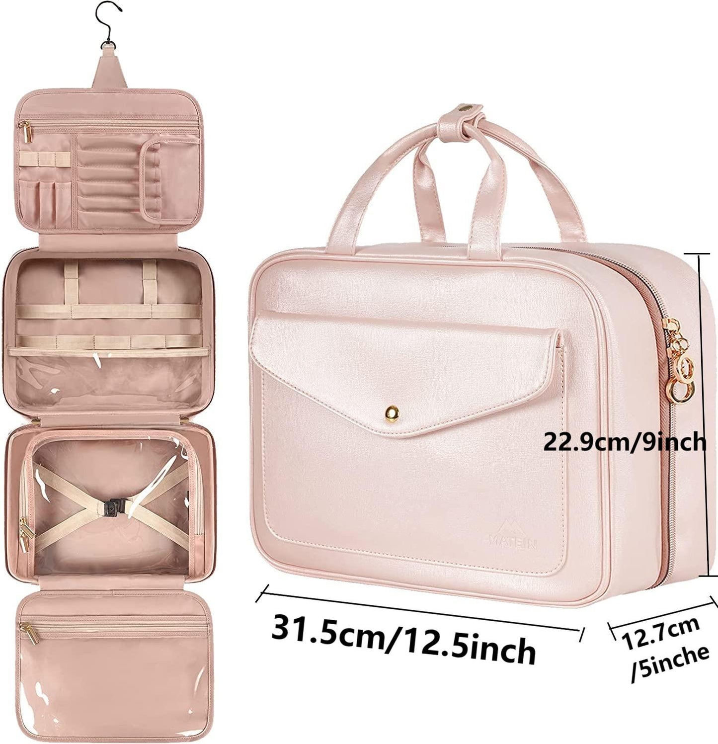 Water-resistant Toiletry Bag with hanging Hook For men and Women gift, Foldable Makeup Cosmetic Bag Travel Organizer for Accessories, Shampoo, Full Sized Container, Toiletries