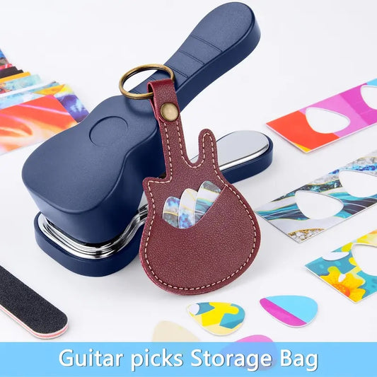 Guitar picks storage bag with guitar pick holder on a white background