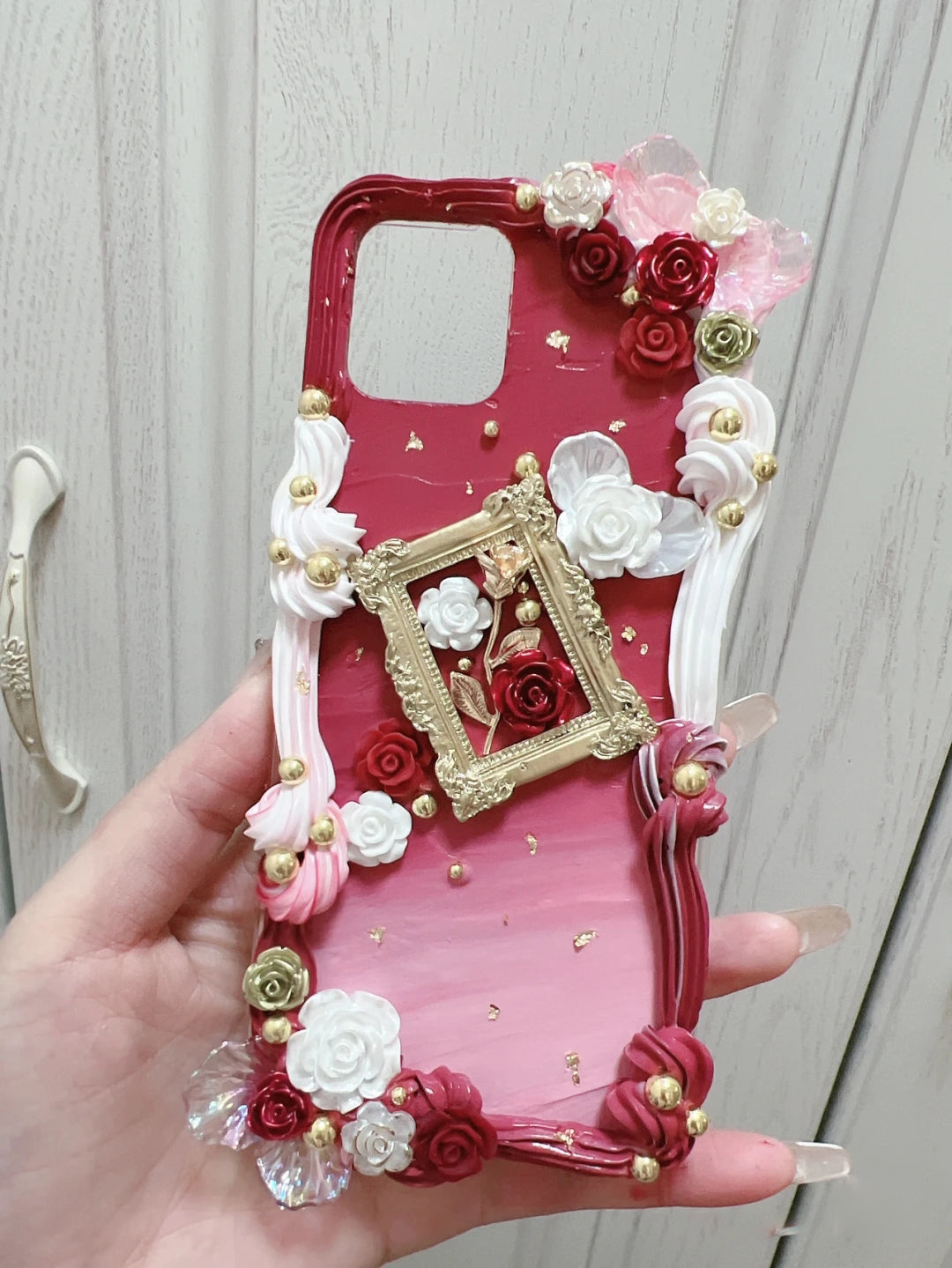 Cute and Chic Handmade Decoden Phone Case with Roses