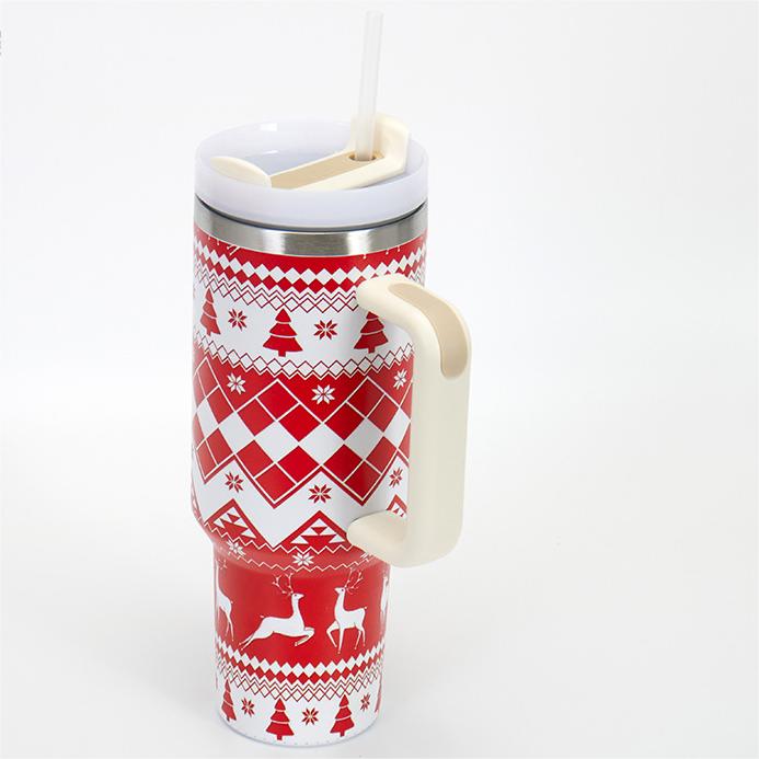 40oz Christmas Tumbler With Lid And Straw 304 Stainless Steel Insulated Car Drinking Cup Ice Bully Beer Mug Tumbler with Handle Christmas Birthday Holiday Gift