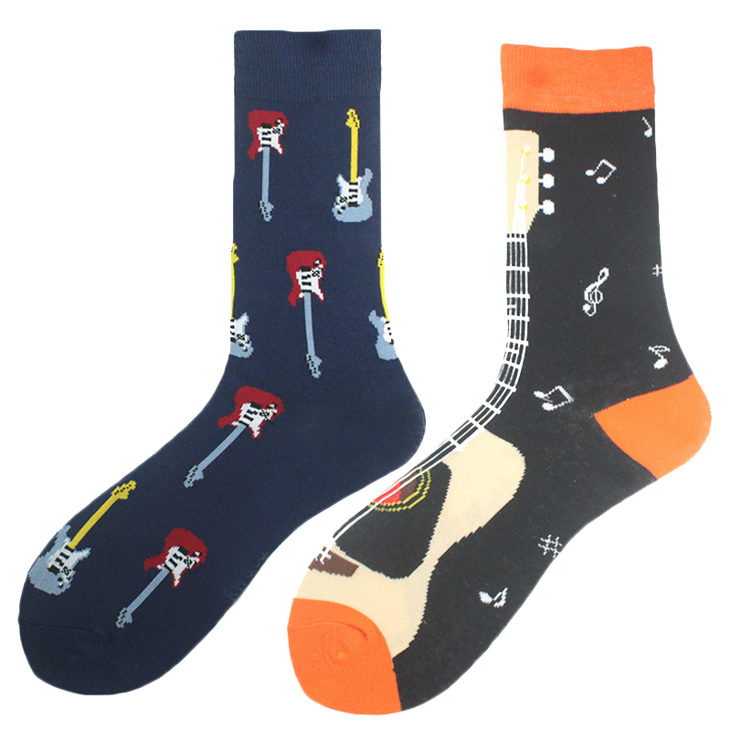 Men's Cotton Guitar Musical Instrument Print Crew Socks