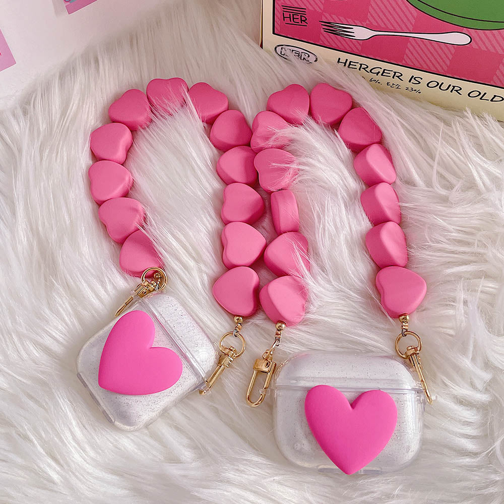 Pink Hearts Bracelet Keychain Compatible for Apple AirPod 1/2/3 Bluetooth Headphone Soft Charging Case Cover - give5me
