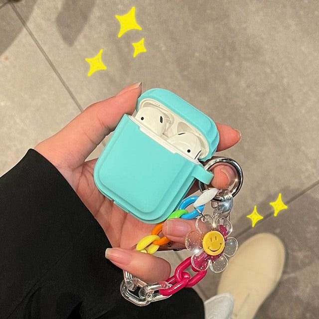 Soft Silicone Protective Cover for Apple AirPods 1 2 Pro TPU Case with Smile Sun Flower Keychain Bracelet - give5me