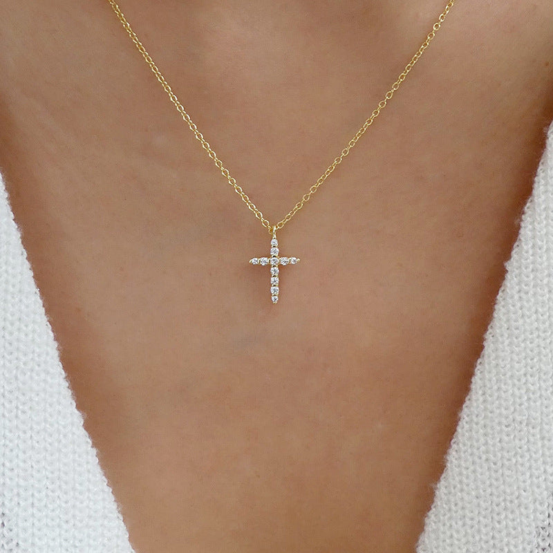 New Creativity Light luxury Zircon Cross Pendant Necklace For Women Gold Silver Color Clavicle Chain Fashion Jewelry