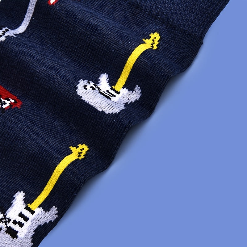 Men's Cotton Guitar Musical Instrument Print Crew Socks