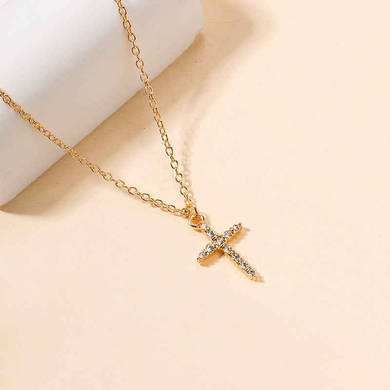 New Creativity Light luxury Zircon Cross Pendant Necklace For Women Gold Silver Color Clavicle Chain Fashion Jewelry
