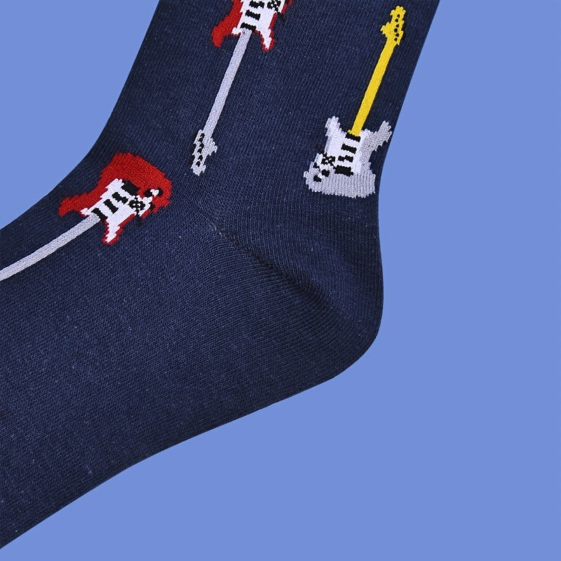 Men's Cotton Guitar Musical Instrument Print Crew Socks