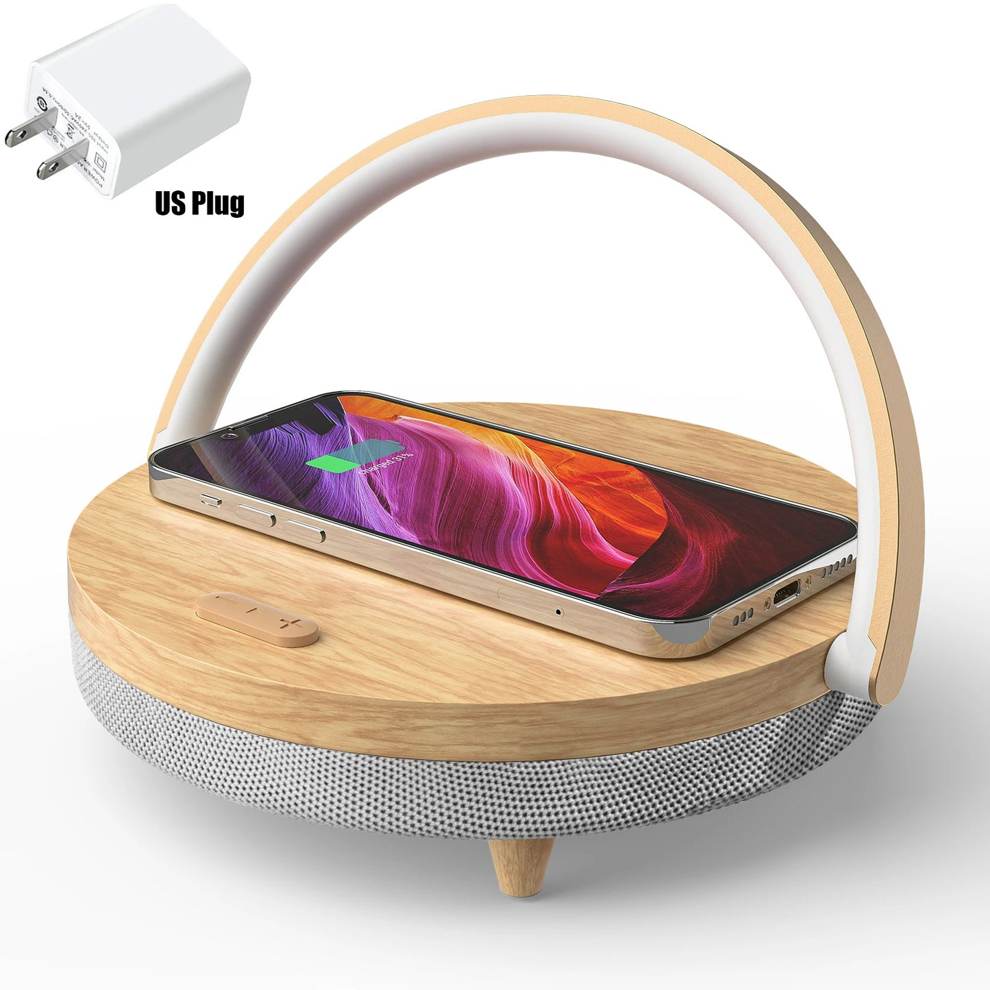 Wood Wireless Charger LED Lamp Speaker Fast Charging for iPhone Samsung Xiaomi