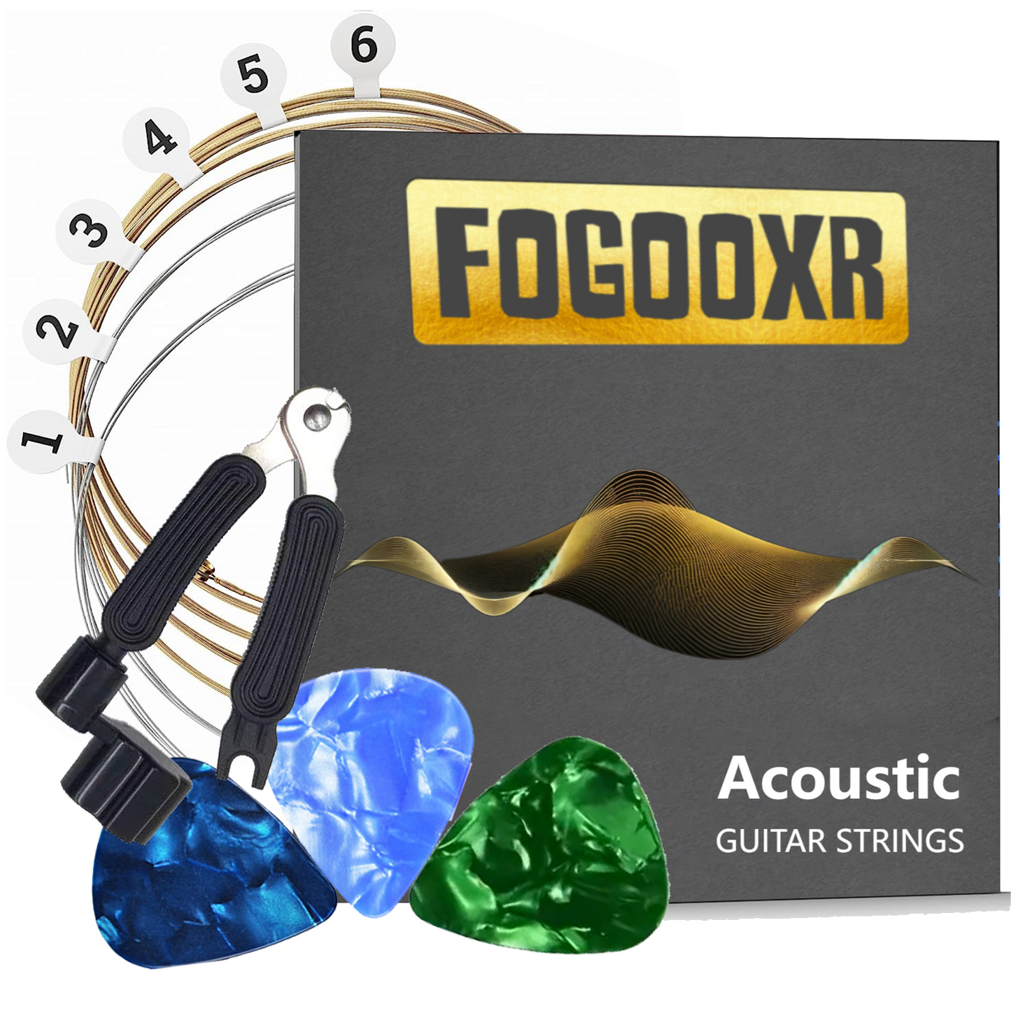 Fogooxr Acoustic Guitar Strings Coated Nickel-Plated Steel With 3 in 1 String Winder and 3 Picks