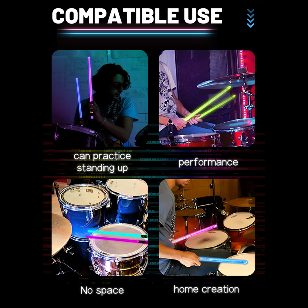 Rechargeable LED Drumsticks with 15 Dynamic Colors - Perfect Gift for Adult Drummers