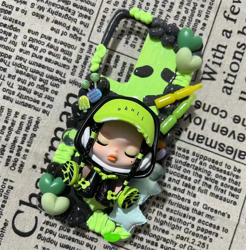 Decoden Handmade Phone case Popmart skullpanda Green Purple