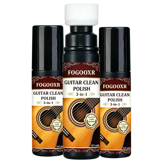 Three bottles of FOGOOXR Guitar Clean Polish on a white background