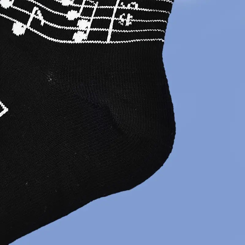 Cotton Piano Music Pattern Plain Color Sweat Resistant Comfortable Soft Crew Socks