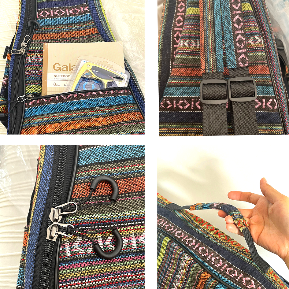 Ukulele case bag showing double zipper closure and woven fabric detail