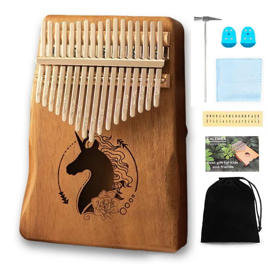 Handcrafted Mahogany Kalimba with Unicorn Design | Beginner-Friendly Thumb Piano