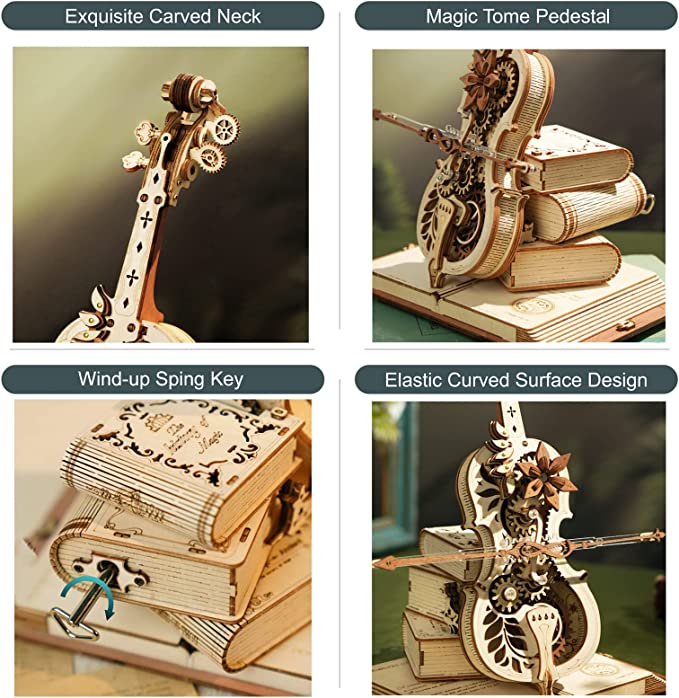 Deluxe 3D Cello Model Kit with Base - Wooden Music Box Building Kit for Adults