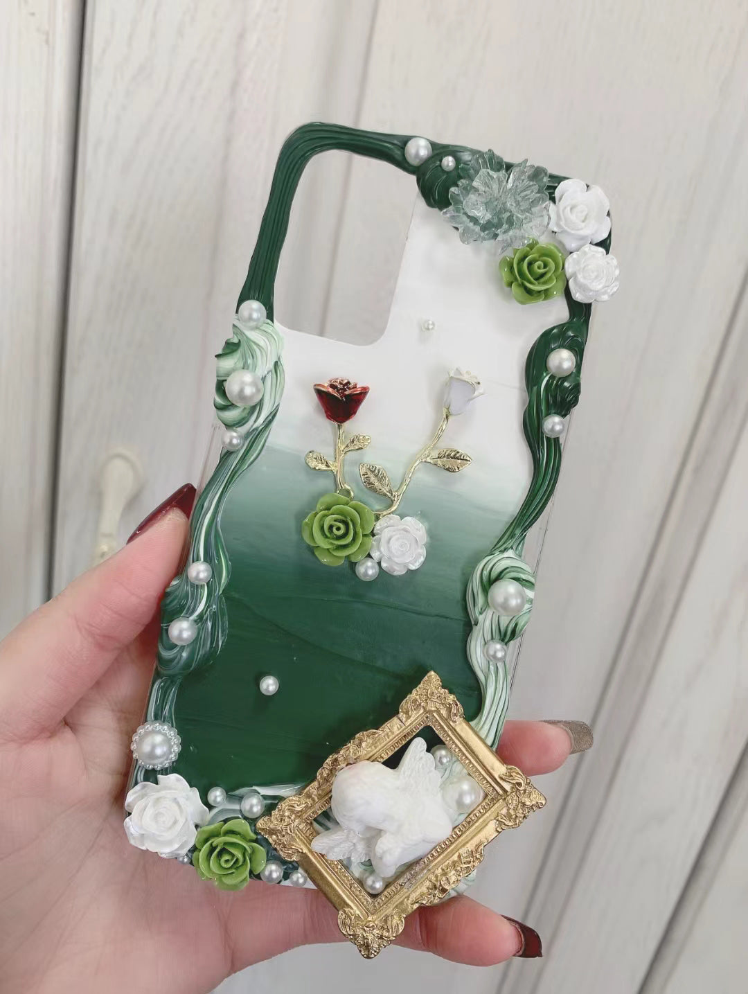 Cute and Chic Handmade Decoden Phone Case with Roses