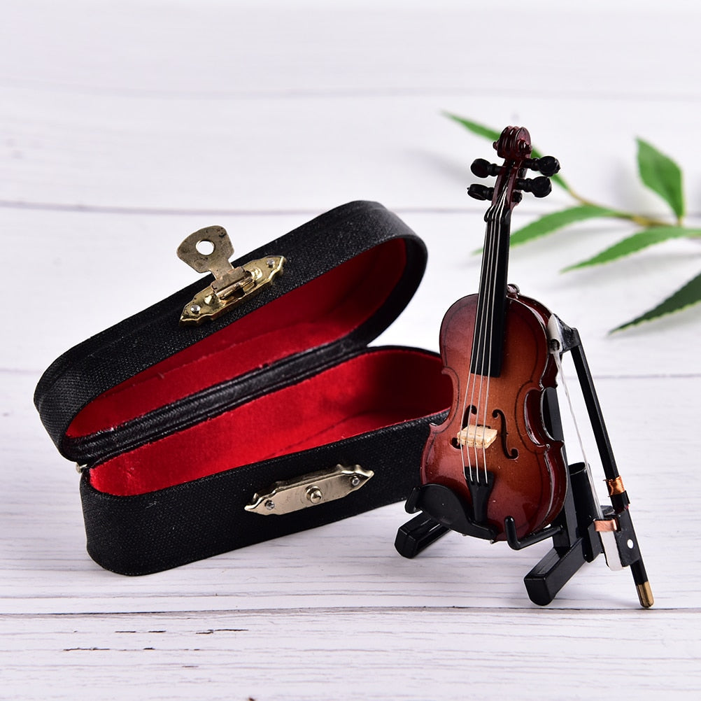 Miniature Wooden Violin - Exquisite Dollhouse Accessories for Desk, Bedside Table, and Home Decor