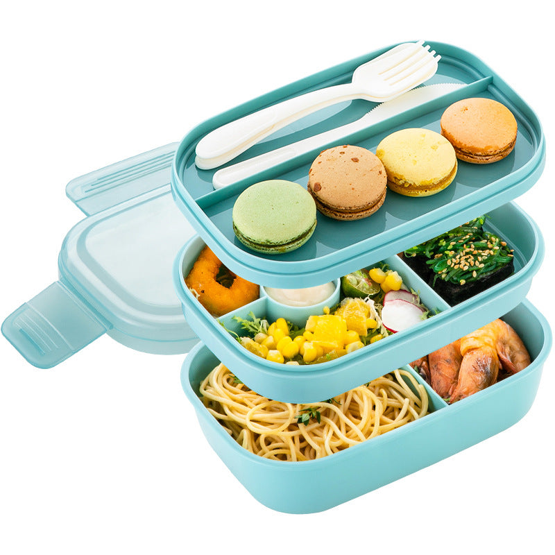 Snack Lunch Container with 3 Compartments Salad Bowls For School, Office, Outdoor Camping, Picnic-Environmental Friendly Material