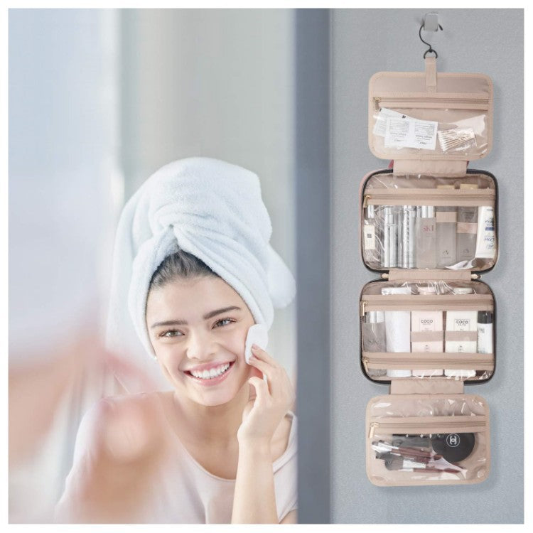 Water-resistant Toiletry Bag with hanging Hook For men and Women gift, Foldable Makeup Cosmetic Bag Travel Organizer for Accessories, Shampoo, Full Sized Container, Toiletries