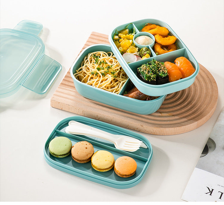 Snack Lunch Container with 3 Compartments Salad Bowls For School, Office, Outdoor Camping, Picnic-Environmental Friendly Material