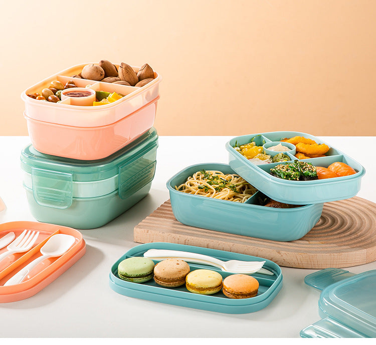 Snack Lunch Container with 3 Compartments Salad Bowls For School, Office, Outdoor Camping, Picnic-Environmental Friendly Material