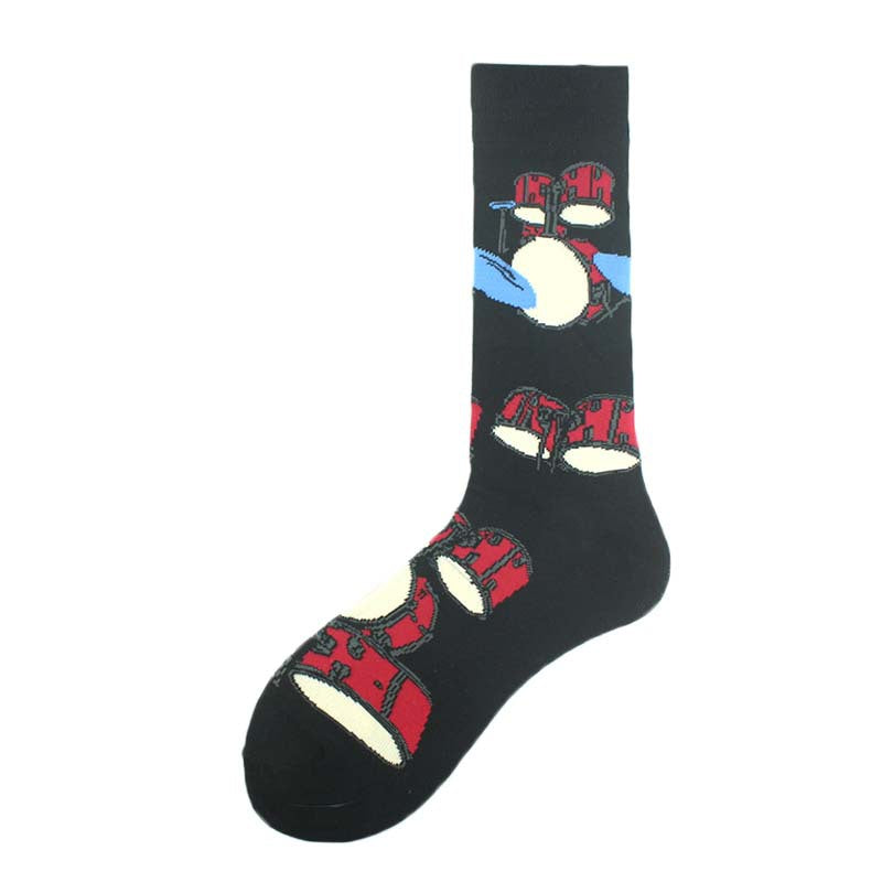 Cotton Piano Music Pattern Plain Color Sweat Resistant Comfortable Soft Crew Socks