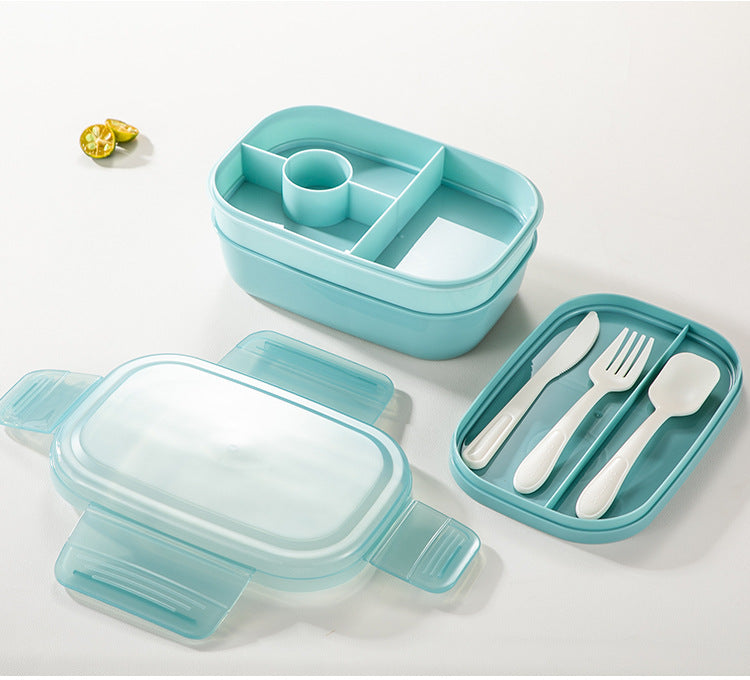Snack Lunch Container with 3 Compartments Salad Bowls For School, Office, Outdoor Camping, Picnic-Environmental Friendly Material