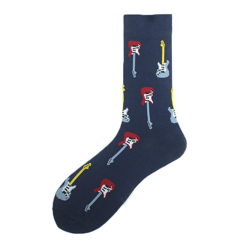 Men's Cotton Guitar Musical Instrument Print Crew Socks
