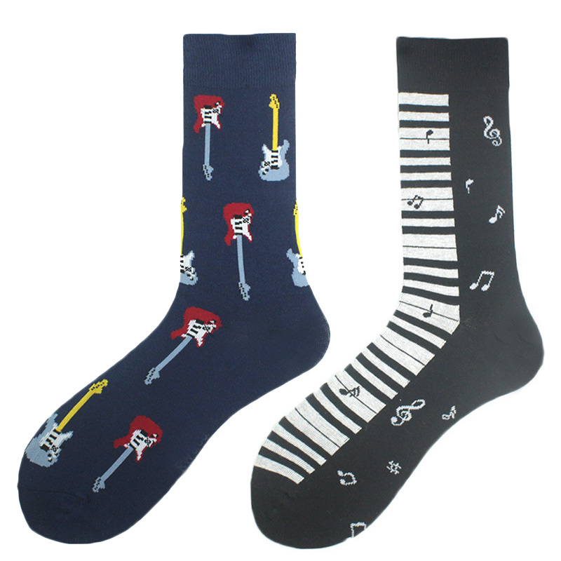 Men's Cotton Guitar Musical Instrument Print Crew Socks