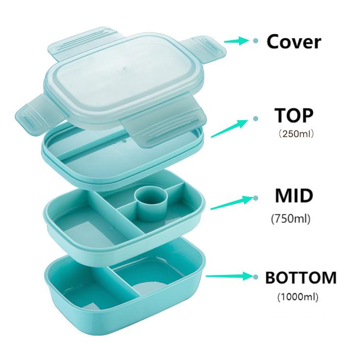 Snack Lunch Container with 3 Compartments Salad Bowls For School, Office, Outdoor Camping, Picnic-Environmental Friendly Material