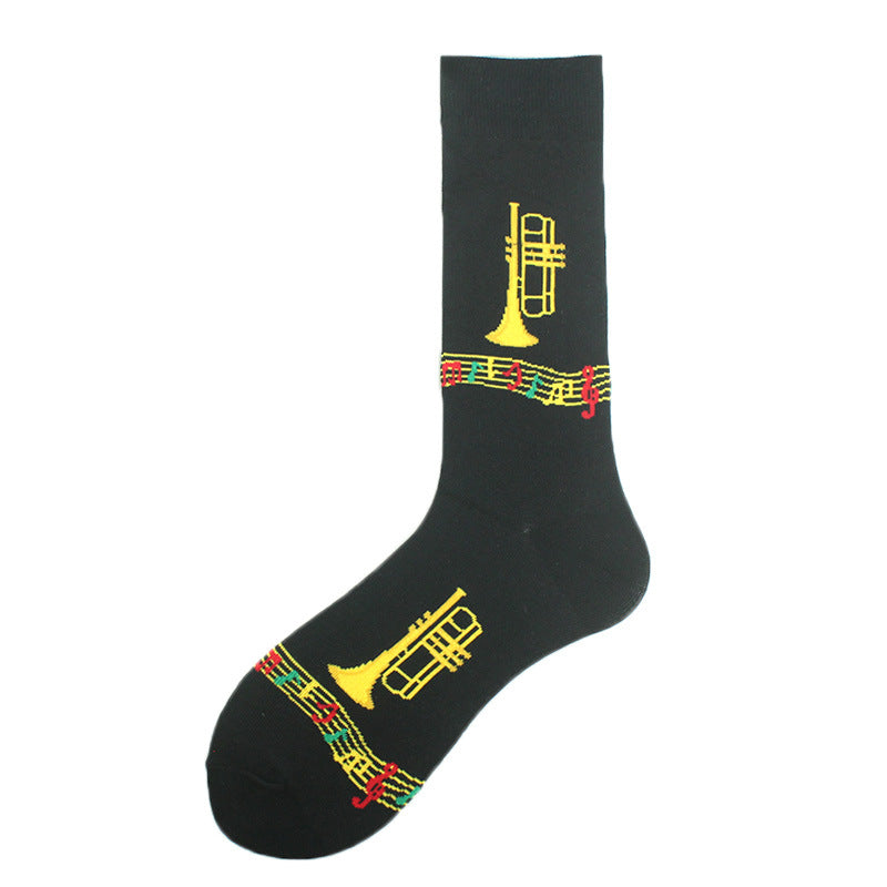 Cotton Piano Music Pattern Plain Color Sweat Resistant Comfortable Soft Crew Socks
