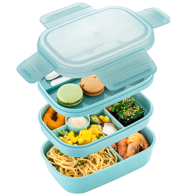 Snack Lunch Container with 3 Compartments Salad Bowls For School, Office, Outdoor Camping, Picnic-Environmental Friendly Material
