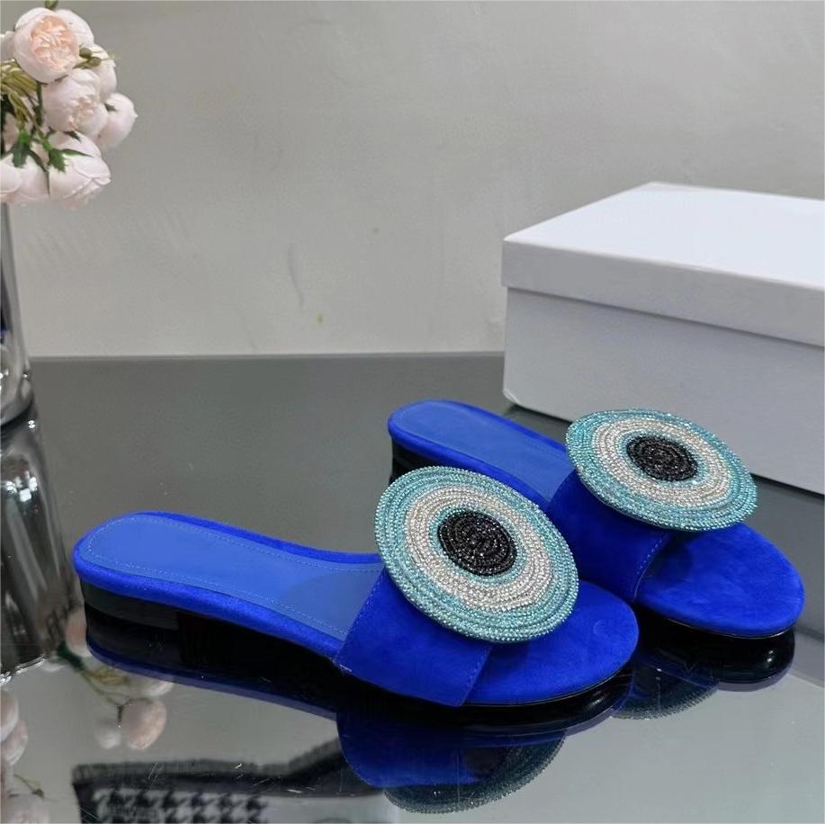 Evil Eye Blue SUEDE SLIPPERS
