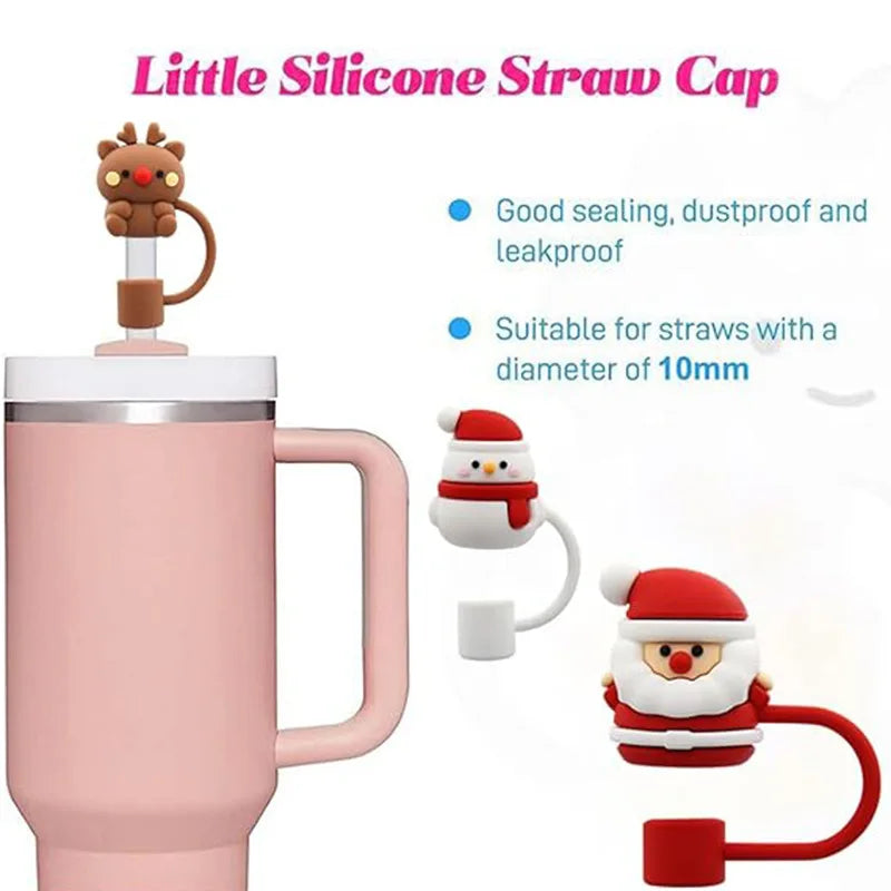 Christmas Straw Cover Cap Dust-Proof Reusable Straw Tips Lids for Stanley Cup Straw Topper Compatible with Tumbler