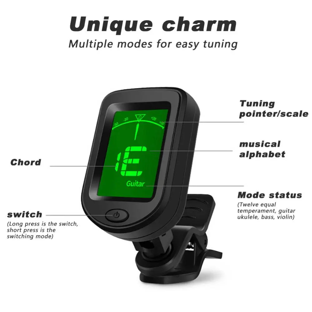 Guitar Clip-On Tone Tuner Digital for Electric Ukulele Bass Violin with Batter