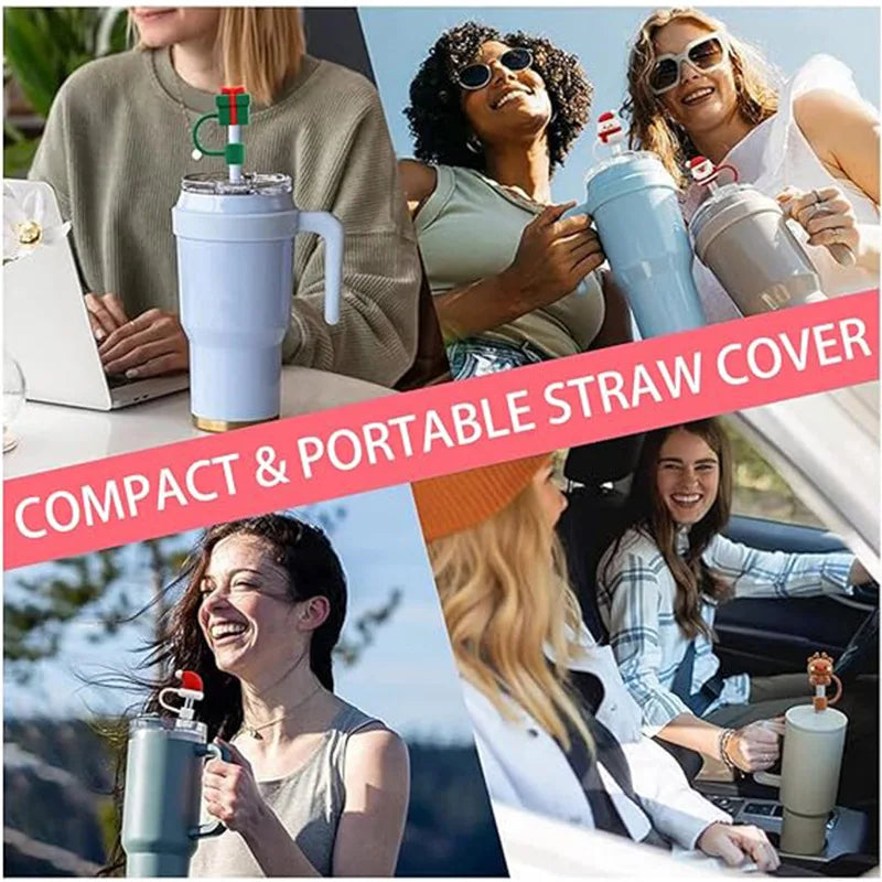 Christmas Straw Cover Cap Dust-Proof Reusable Straw Tips Lids for Stanley Cup Straw Topper Compatible with Tumbler