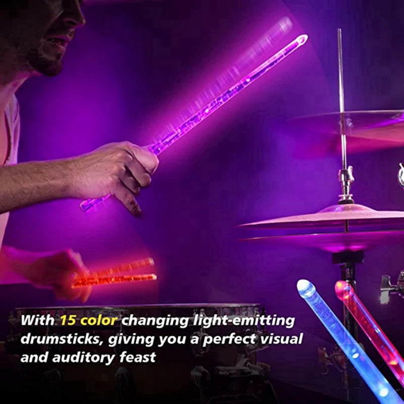 Rechargeable LED Drumsticks with 15 Dynamic Colors - Perfect Gift for Adult Drummers