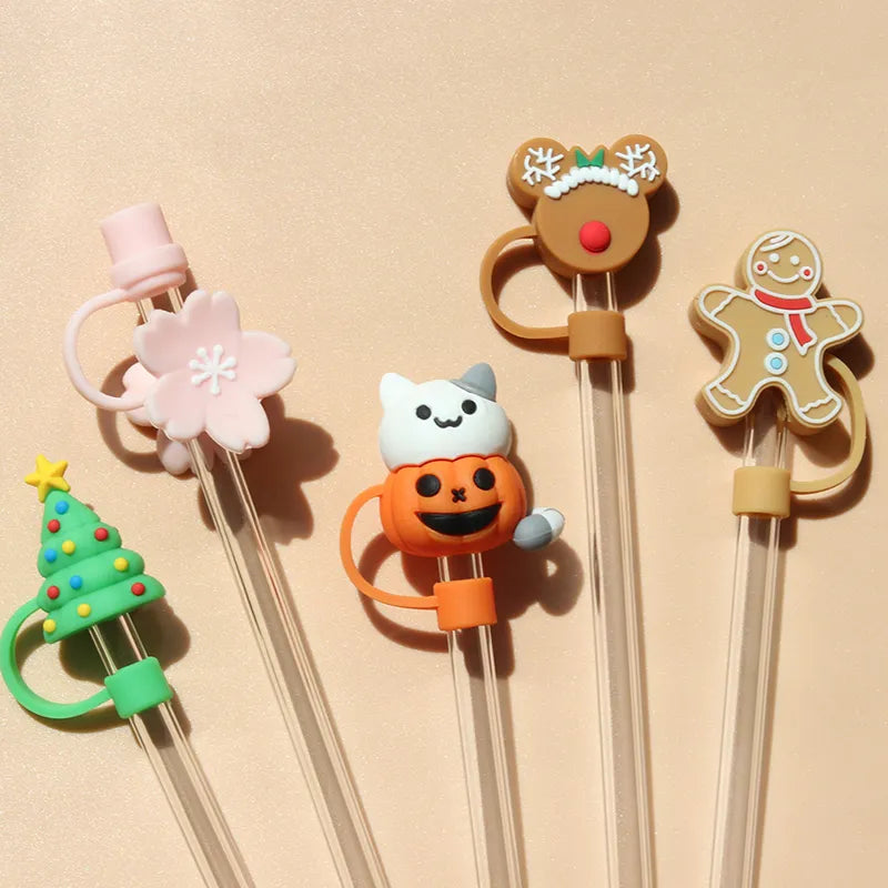 Silicone Straw Plug Reusable Dust Cap Cartoon Plugs Tips Cover Suit Bottle Cup Accessories