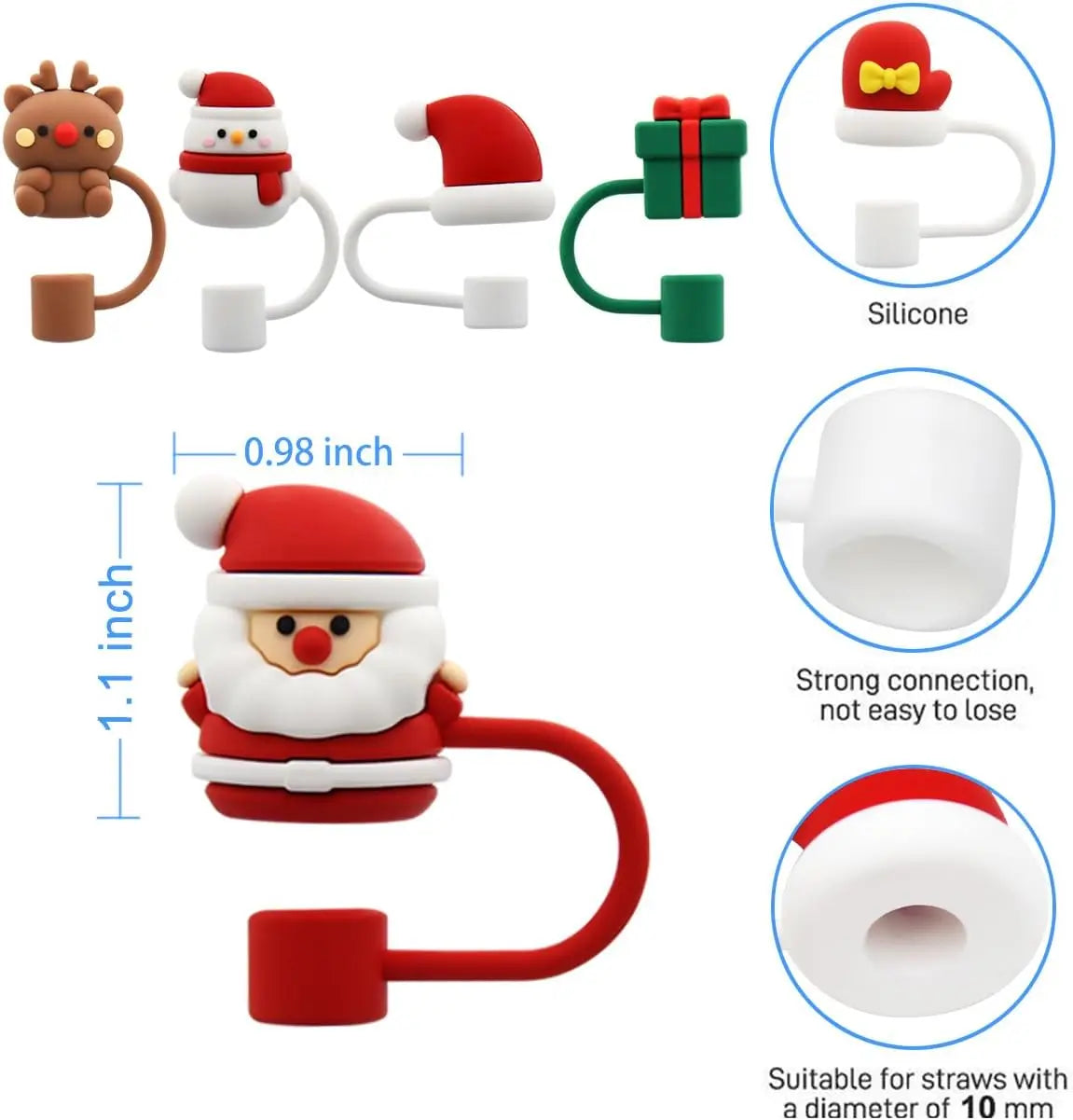 Christmas Straw Cover Cap Dust-Proof Reusable Straw Tips Lids for Stanley Cup Straw Topper Compatible with Tumbler