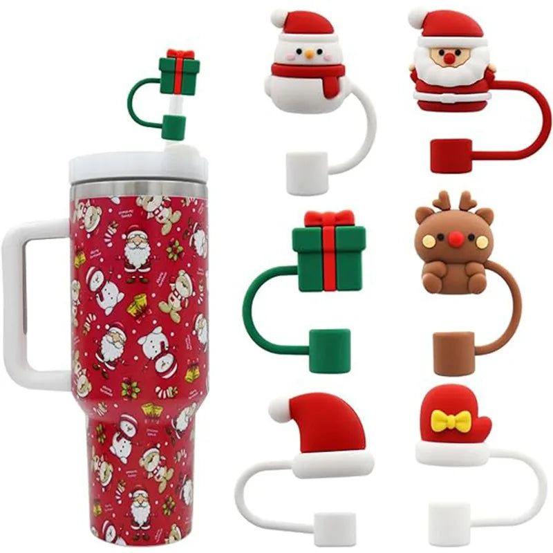 Christmas Straw Cover Cap Dust-Proof Reusable Straw Tips Lids for Stanley Cup Straw Topper Compatible with Tumbler