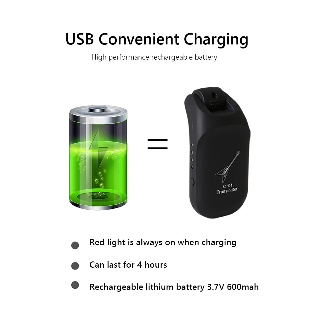 Wireless System Audio Guitar Transmitter Receiver Pickup USB Rechargeable