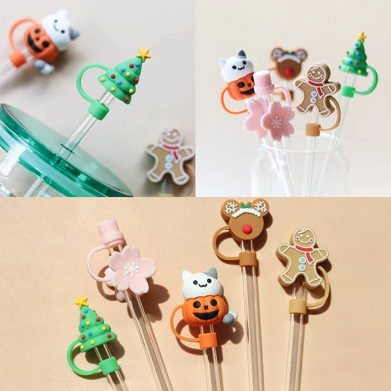 Silicone Straw Plug Reusable Dust Cap Cartoon Plugs Tips Cover Suit Bottle Cup Accessories