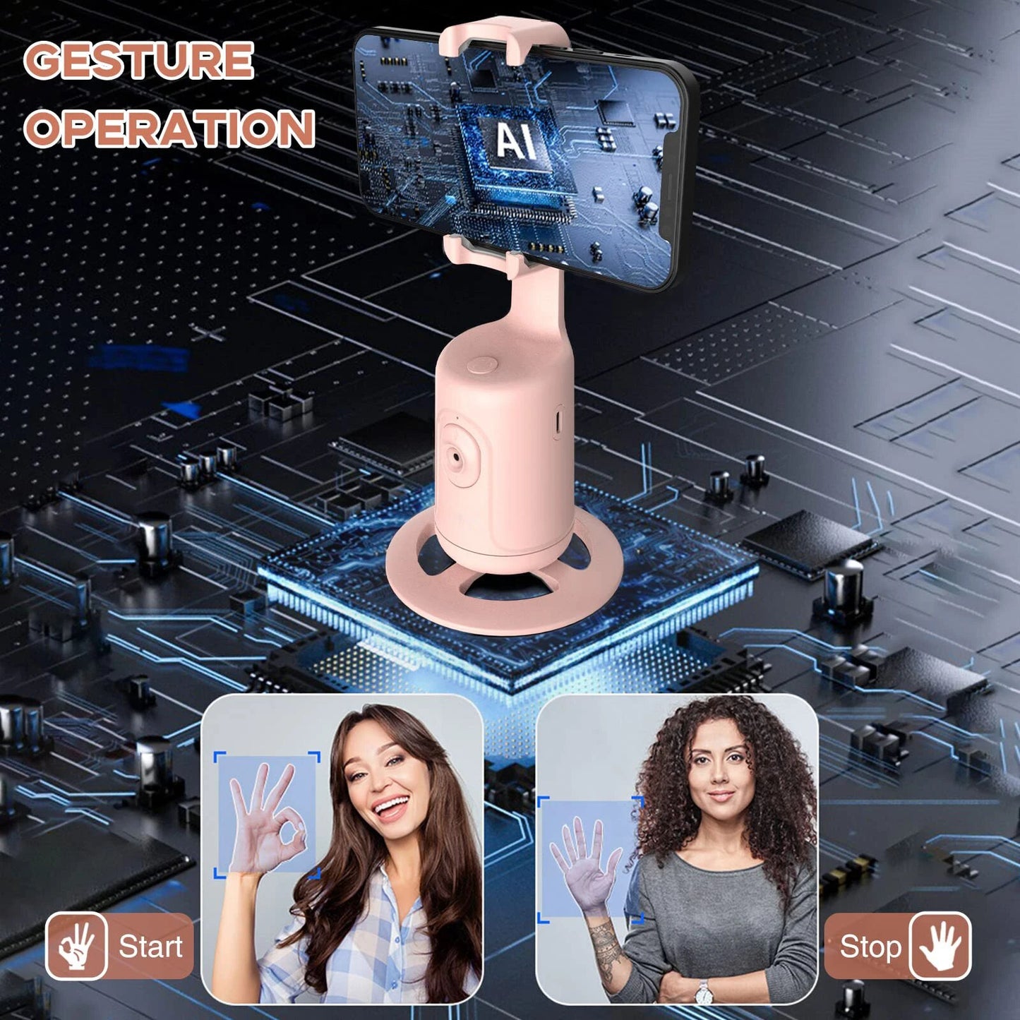 Auto Face Tracking Tripod, 360° Rotation Camera Phone Holder Auto Fast Following, Rechargeable Phone Stand for Live Video, Vlog