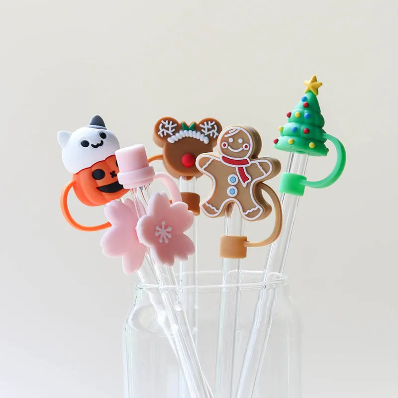 Silicone Straw Plug Reusable Dust Cap Cartoon Plugs Tips Cover Suit Bottle Cup Accessories