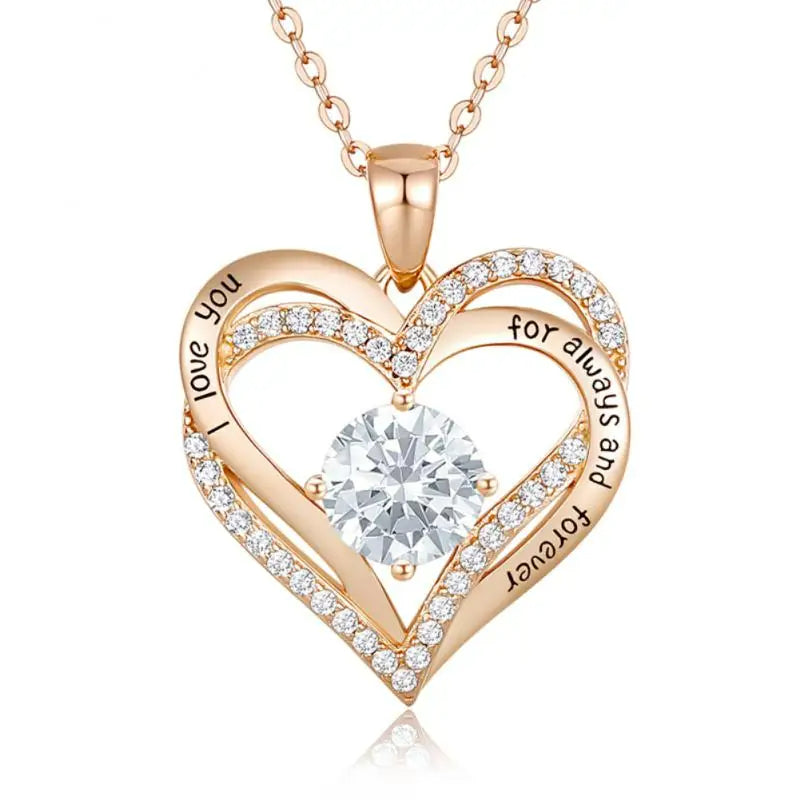 Simple Love Zircon Pendant Necklace for Women's Fashion Peach Heart Hollow Rose Gold Sweater Chain Jewelry birthday gift for wife, daughter, mom, grandma, girlfriend