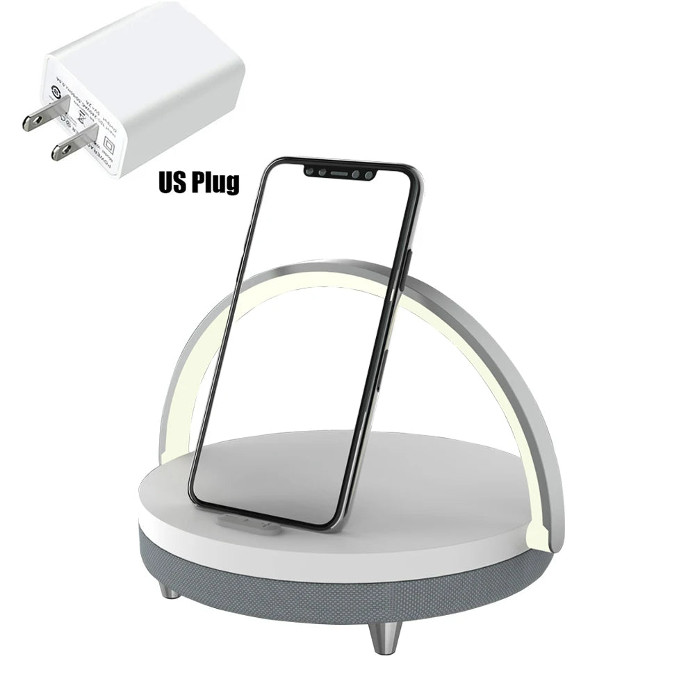 Wood Wireless Charger LED Lamp Speaker Fast Charging for iPhone Samsung Xiaomi