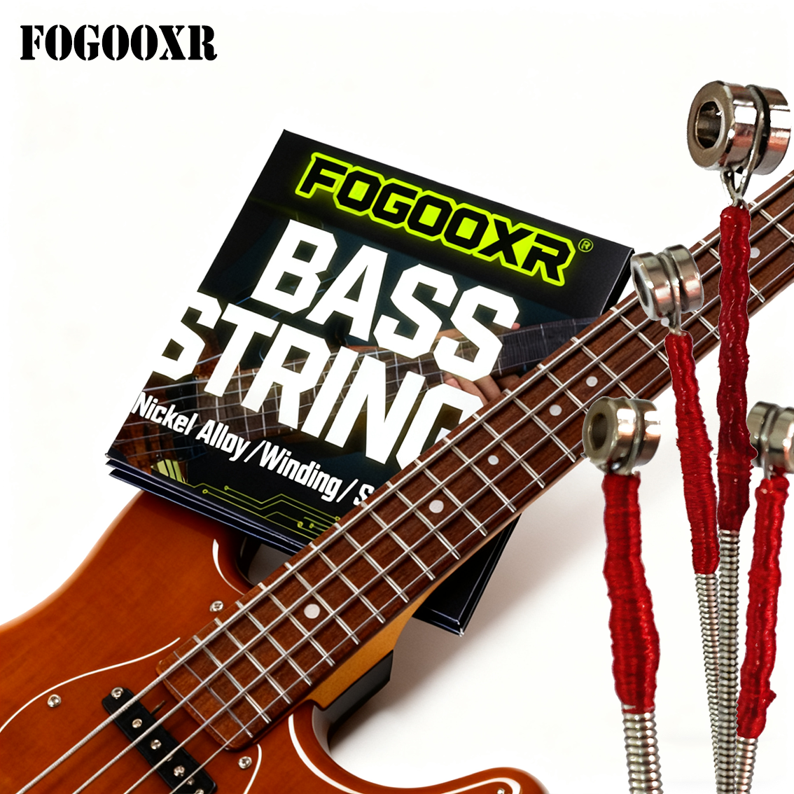 Bass guitar with bass strings FOGOOXR bass strings with Red Black Silk Wrap